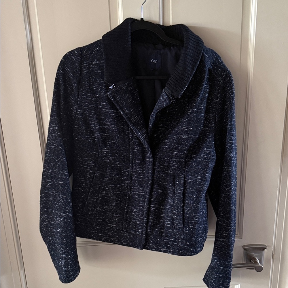 GAP Women's Dark Blue Bomber Jacket with zip off collar.